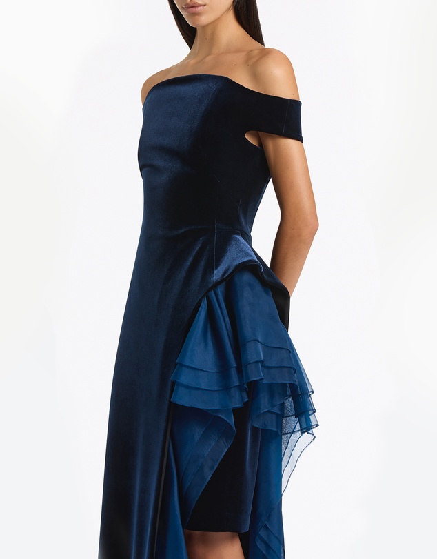 Carla Zampatti - Navy Velvet Organza Detail Gown