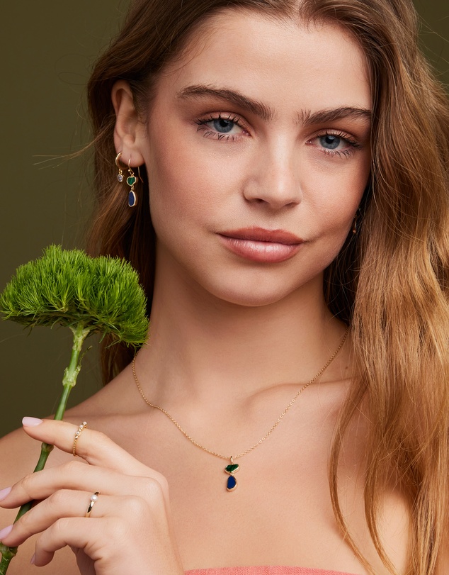 Zoe Olivia - 14K Gold Vermeil Malachite & Lapis Hook Earrings