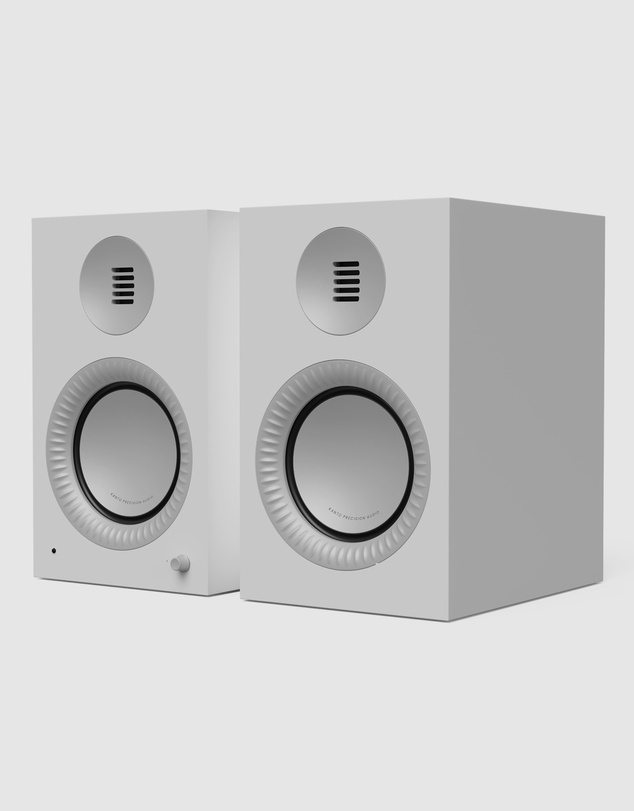 iWorld - Kanto TUK (2nd Gen) Grand 320 W Premium Powered Speaker System with Bluetooth 5.4, Dual RCA and USB-C Inputs, Matte White w/ Aluminum