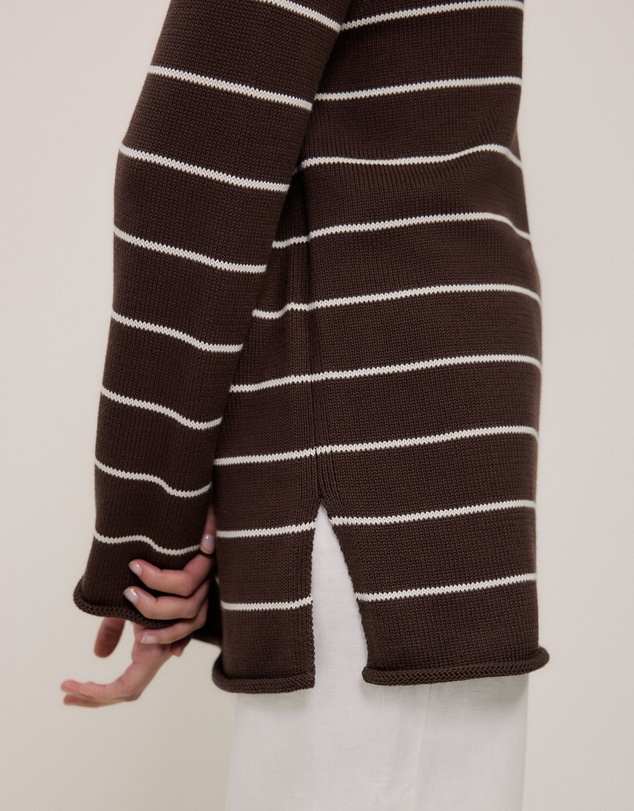Trenery - Cotton Stripe Knit Tunic in Coffee