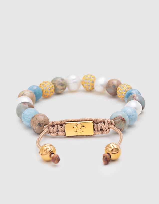 Nialaya Jewellery - Women's Beaded Bracelet with Pearl, Larimar, Opal and Gold