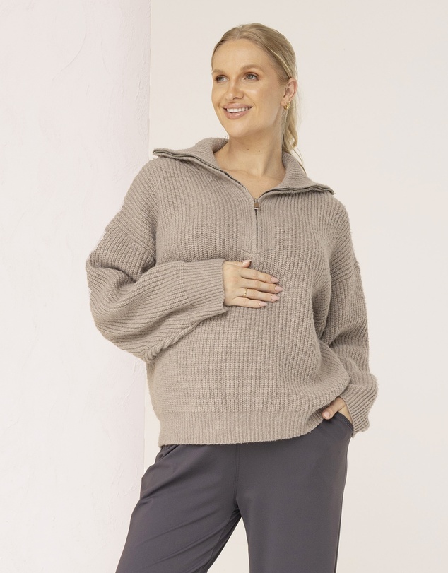 Angel Maternity - Lia Maternity Oversized Quarter Zip Knit Jumper