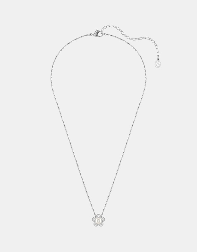 Swarovski - Ariana Grande x Swarovski Pendant, Crystal Pearl, Round Cut, Flower, White, Rhodium Plated