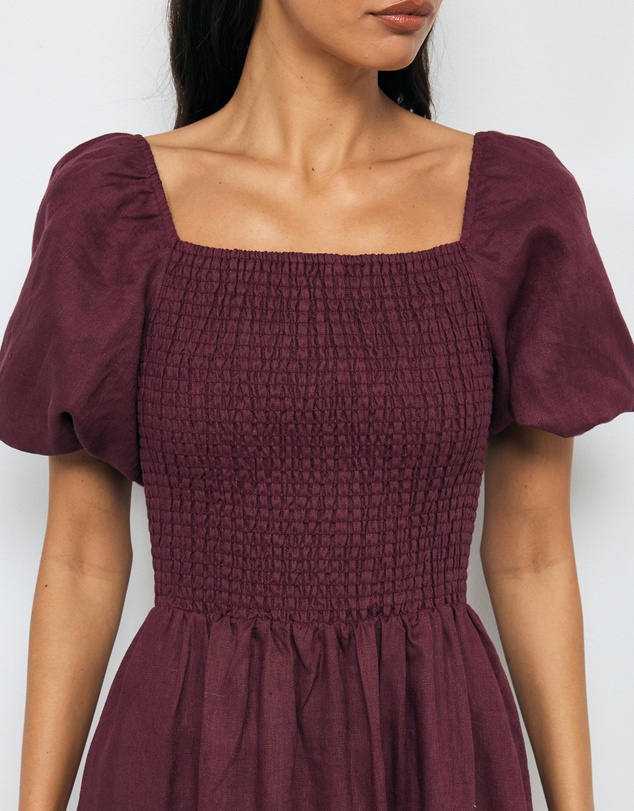 AERE - Olana Shirred Linen Midi Dress