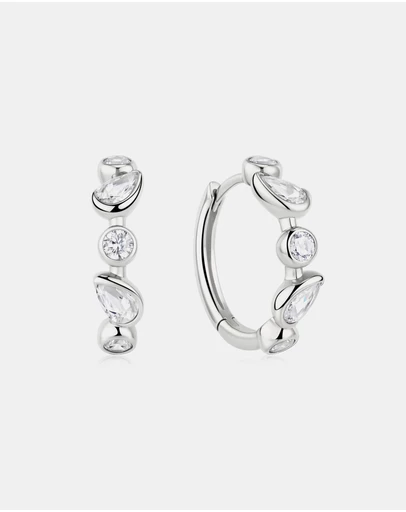 Ania Haie - Silver Bezel Round & Teardrop Huggie Hoop Earrings