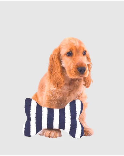 Mog & Bone - Printed Bone Soft Toy - Navy Hamptons Stripe Print