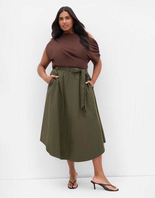 City Chic - Plus size Ally Midi Skirt - khaki