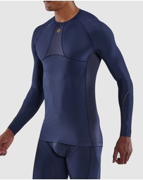 SKINS - SKINS Compression Men's Series-5 Activewear Long Sleeve Top Navy Blue