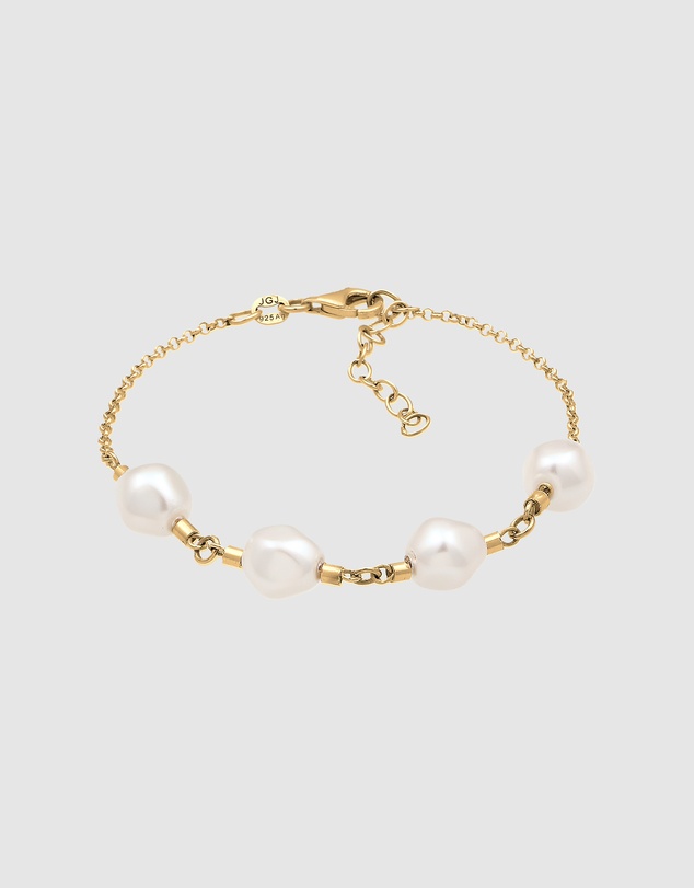 Elli Jewelry - Bracelet Pearl Wedding Charm 925 Sterling Silver Gold-Plated