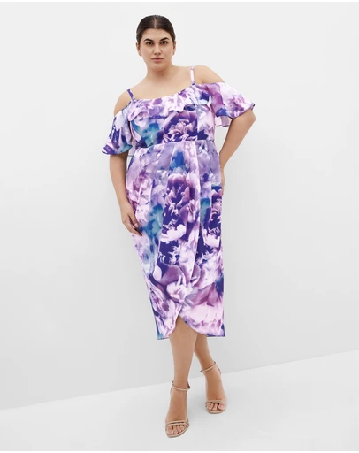 City Chic - Floral Drape Midi Dress