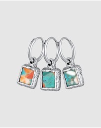 Haze & Glory - ICONIC EXCLUSIVE - Earrings Men Turquoise Square Hoop 925 Sterling Silver