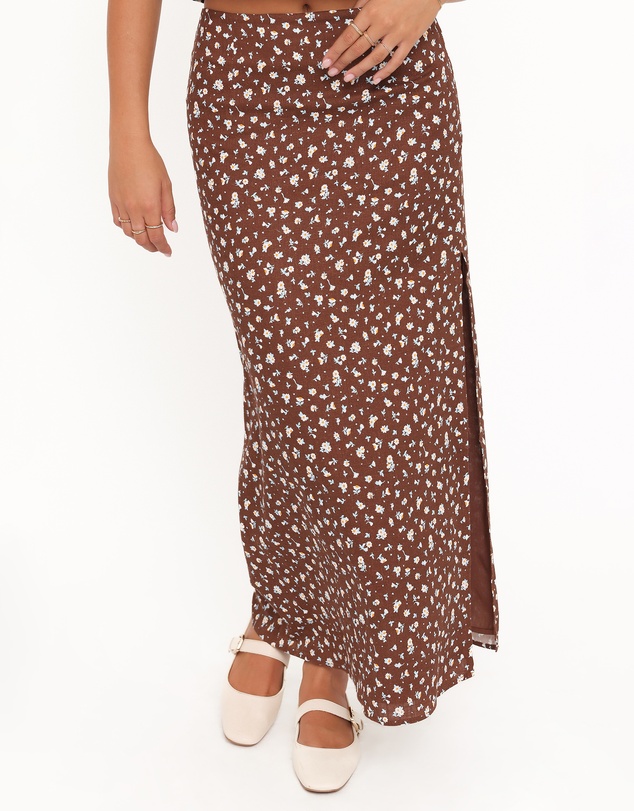 Petal & Pup - Madison Linen Column Skirt - Brown Floral