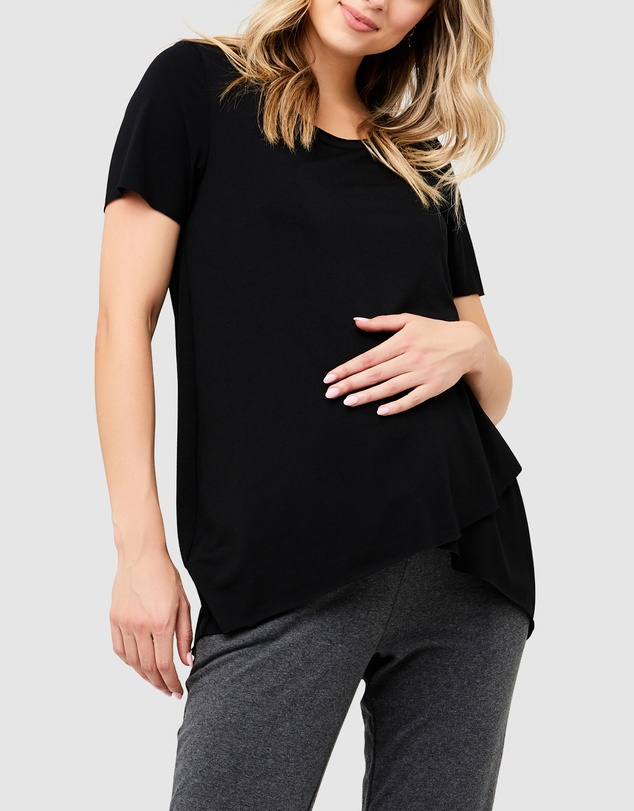 Ripe Maternity - Short Sleeve Raw Edge Nursing Top