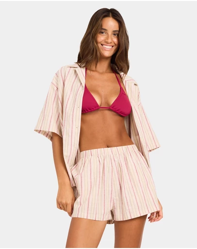 Roxy - Womens Carter Striped Elastic Waist Shorts