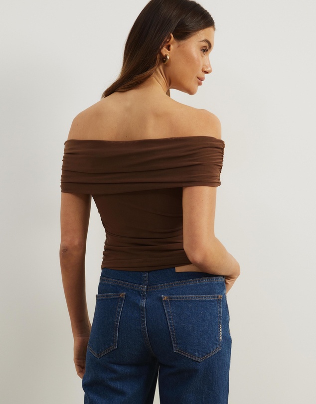 Atmos&Here - Elka Short Sleeve Mesh Off Shoulder Top