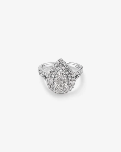 Michael Hill - 1.30 Carat TW Pear Shaped Cluster Halo Diamond Ring in 10kt White Gold