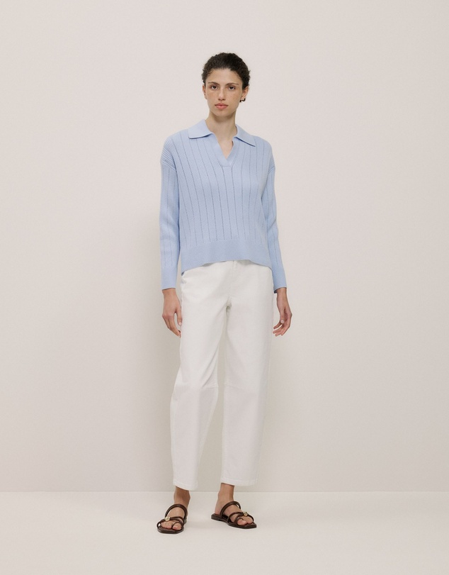 Trenery - Cotton Cashmere Fine Cable Polo in Blue Marble