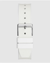 GUESS - ICONIC 40 Glamour 39mm Silver-Tone Case White Silicone Strap