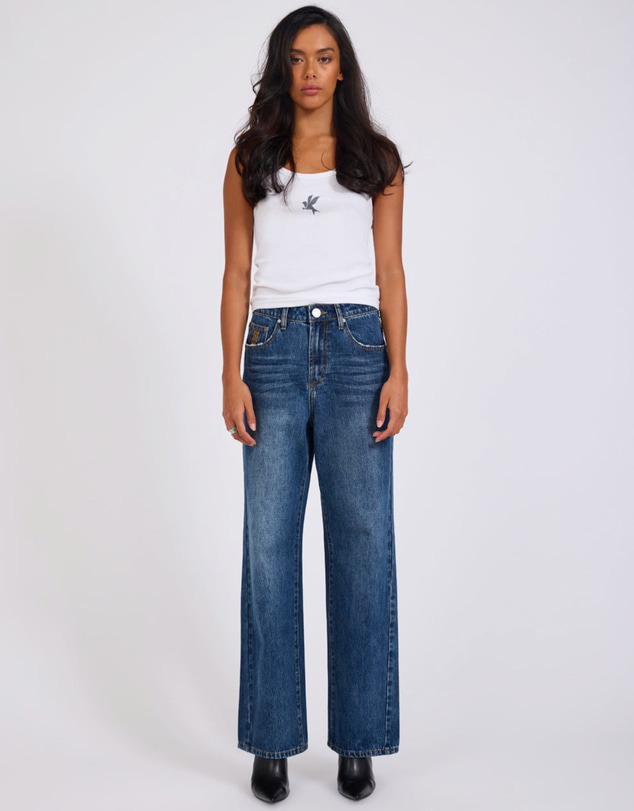 ONE TEASPOON - Baxters Mid Waist Wide Leg Denim Jeans - Blue Love