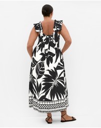 City Chic - Plus size Mirage Oasis Print Tie Back Maxi Dress - ivory