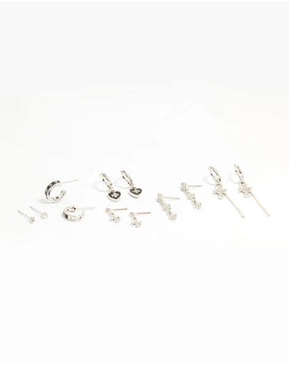 Lovisa - Silver Cross & Heart Stud & Huggie Earring Pack