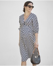 Angel Maternity - Elea Geometric Wave Work Dress with Twist Front