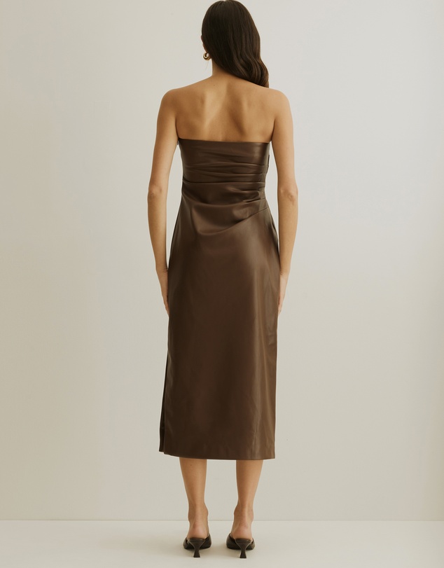 Atmos&Here - Eva Faux Leather Strapless Midi Dress