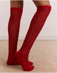 Damson Madder - Knee High Pointelle Socks