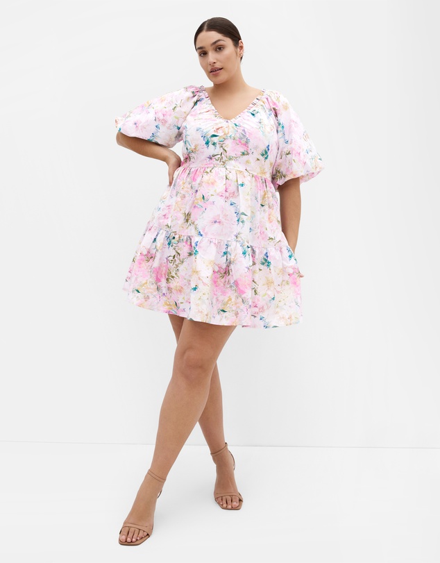 City Chic - Fantasy Print Puff Sleeve Mini Dress