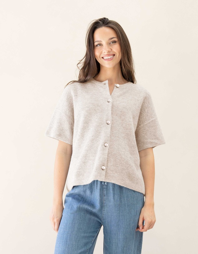 Angel Maternity - Adele Short Sleeve Maternity Knit Cardigan - Apricot