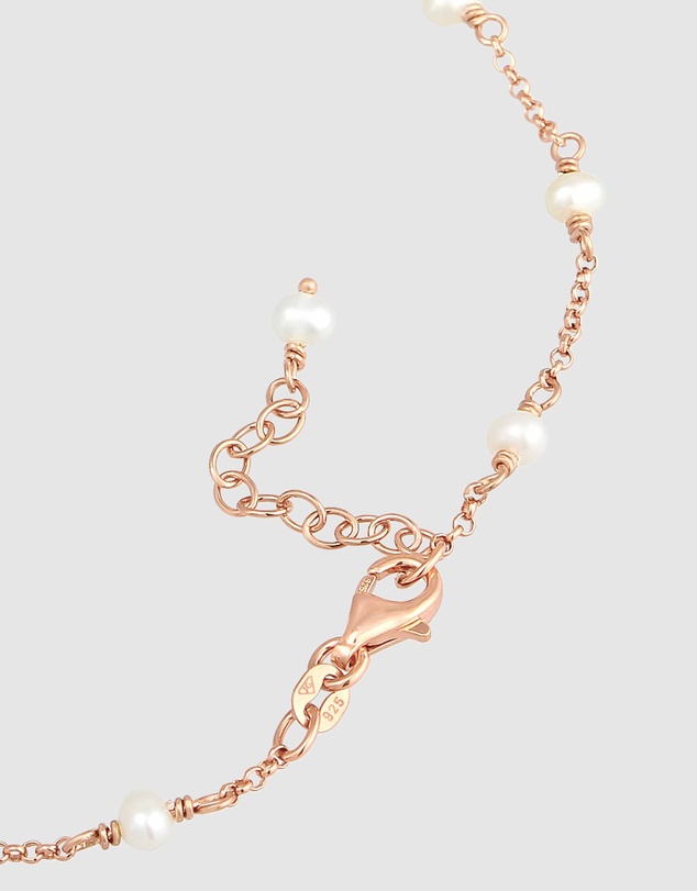 Elli Jewelry - Freshwater Pearl Anklet in Rose Gold-Plated 925 Silver