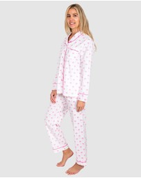 Sant And Abel - Women's Pink Palm Tree Long Sleeve Pajama Set