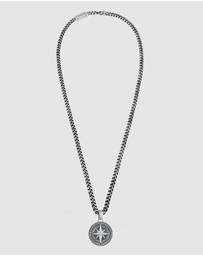 Kuzzoi - ICONIC EXCLUSIVE - Necklace Curb Chain Compass Solid 925 Sterling Silver