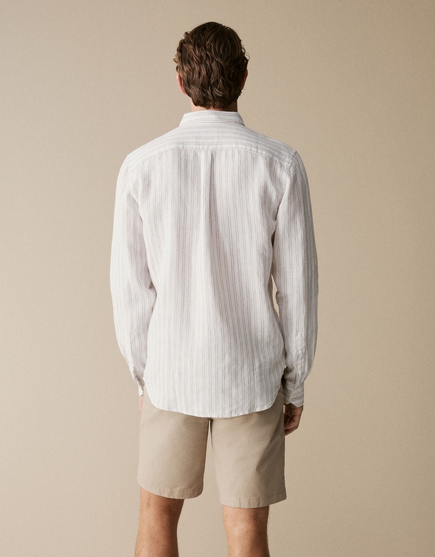 Trenery - Regular Fit Linen Stripe Shirt in Flax