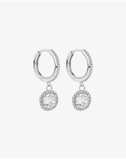 Michael Hill - Round Brilliant Cubic Zirconia Halo Drop Hoop Earrings in Sterling Silver