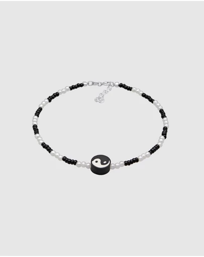 Elli Jewelry - Yin Yang Bead Anklet in 925 Silver