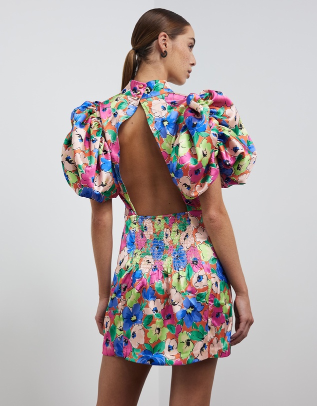 ROTATE - Silky Woven Puff-Sleeve Dress