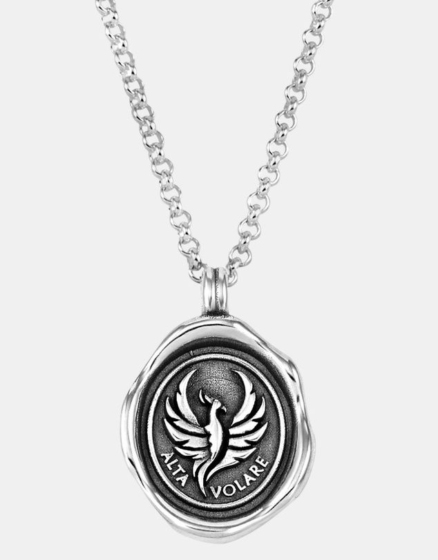 Dower & Hall - Men's 'Fly High' Phoenix Talisman Necklace In Sterling Silver