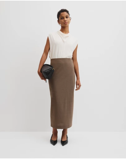 Country Road - Wool Blend Midi Tailored Skirt