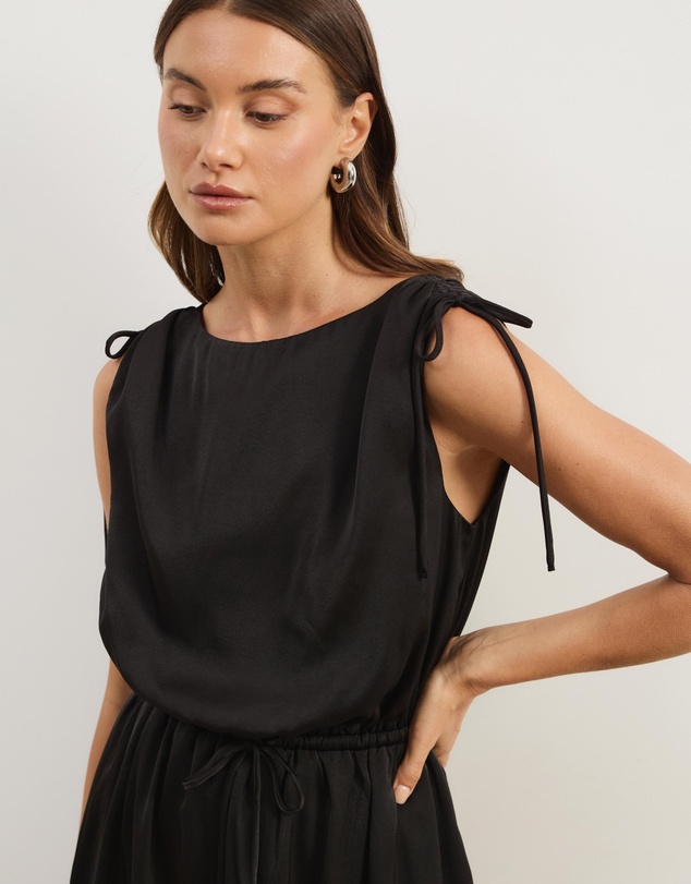 Atmos&Here - Danni Satin Shoulder Tie Midi Dress