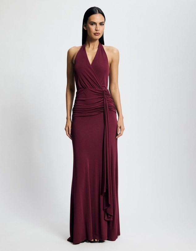 Lover - Skye Wrap Front Jersey Halter Maxi Dress