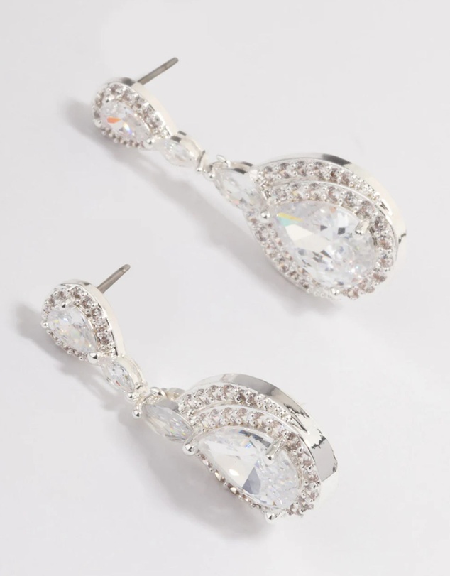 Lovisa - Silver Plated Cubic Zirconia Marquise Drop Earrings