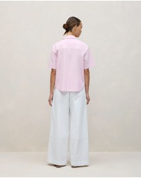 Trenery - Cotton Seersucker Short Sleeve Shirt in Soft Lilac