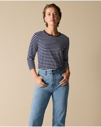 Trenery - Cotton Stripe 3/4 Sleeve T-shirt in Night Sky