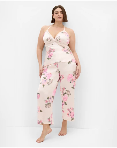 City Chic - Plus size Arcadia Cami Pant Set - pink