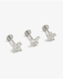 Lovisa - Surgical Steel Cubic Zirconia Floral Flat Back Studs 3-Pack