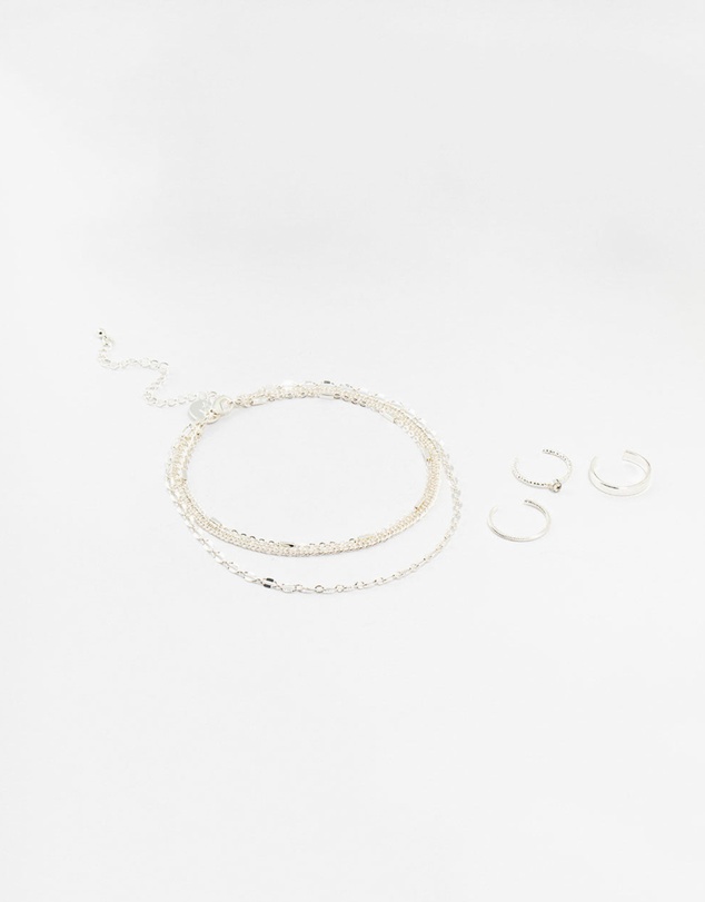 Lovisa - Silver Dumbell Anklet & Toe Rings Set