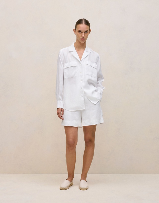 Trenery - Linen Pocket Detail Long Sleeve Shirt in White