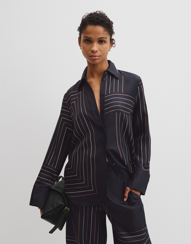 Country Road - Print Long Sleeve Washable Silk Shirt