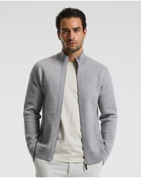 Calibre - Geometric Jacquard Cardigan Grey